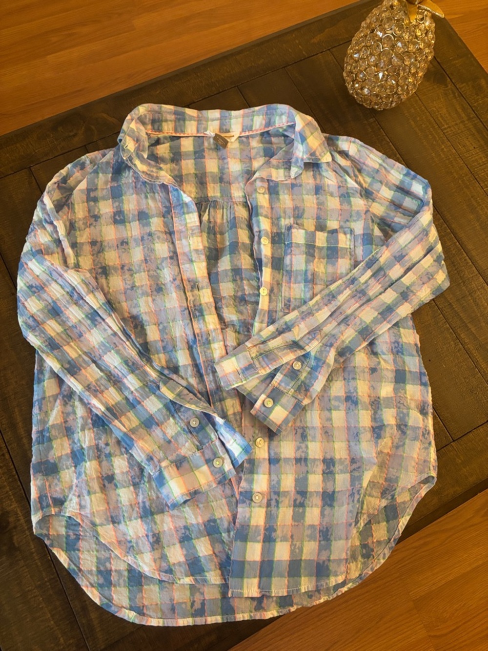 Anthropologie Blue and White Plaid Men's Button-Down Shirt